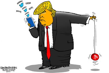 Political Cartoon Trump Child Yo-Yo Wall Street Twitter