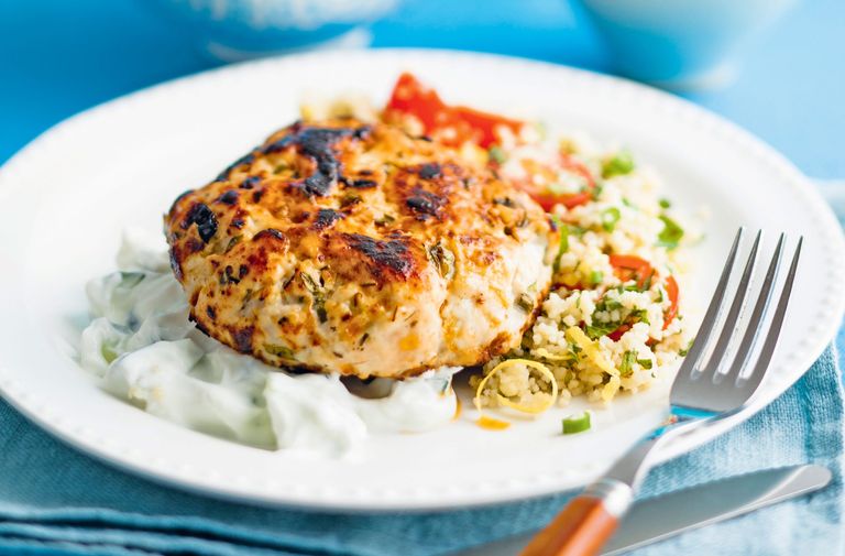 turkey burgers with couscous and tzatziki