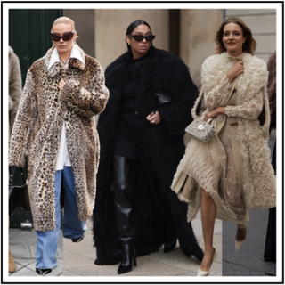 collage of women wearing fur coats