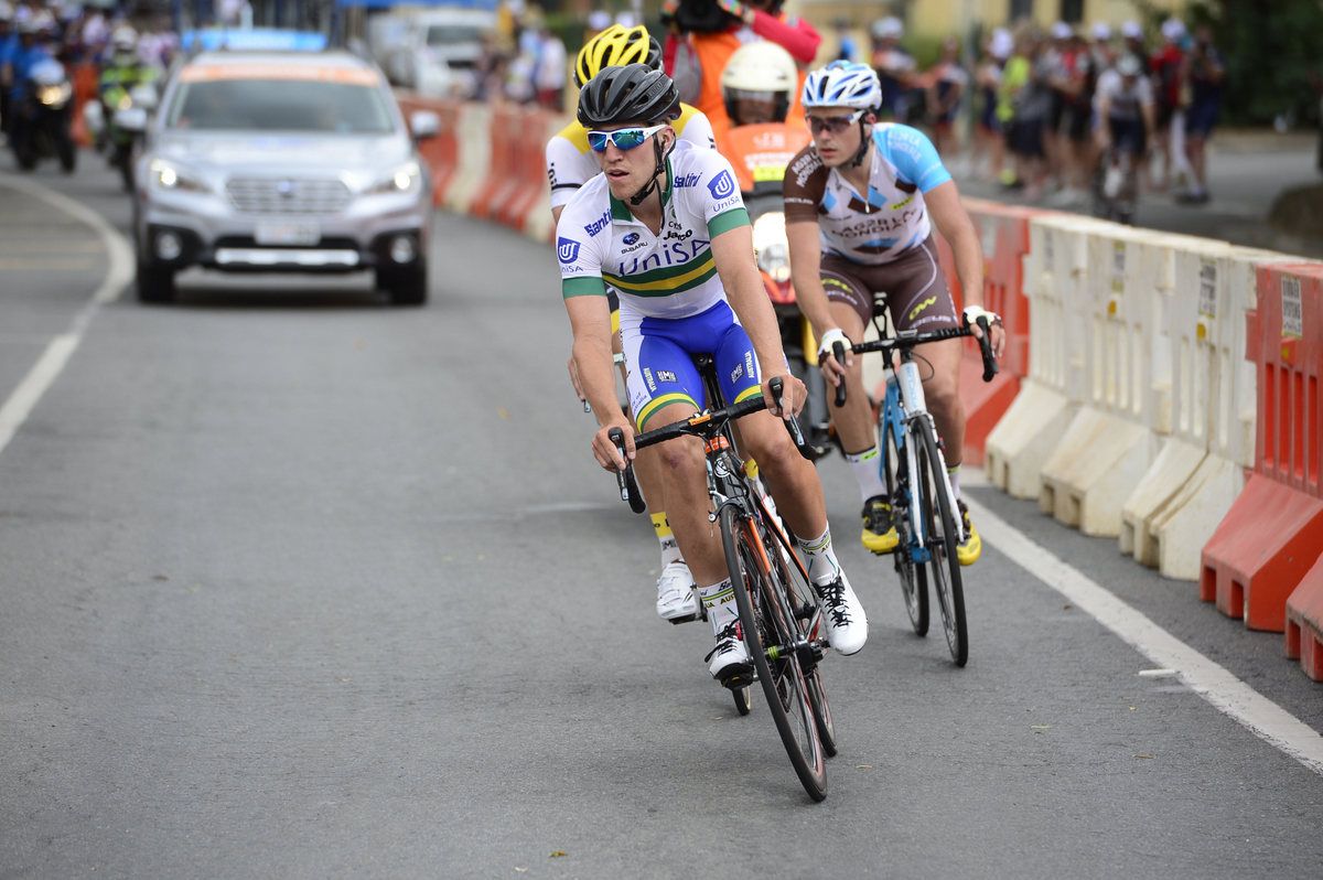 Sean Lake leads through a corner