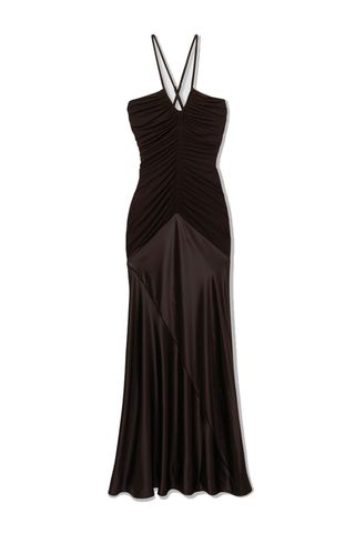 Reiss Hybrid Jersey Satin Plunge Maxi Dress