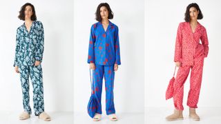 Best Pajama Brands: 3 models wearing bright pajamas from Hush