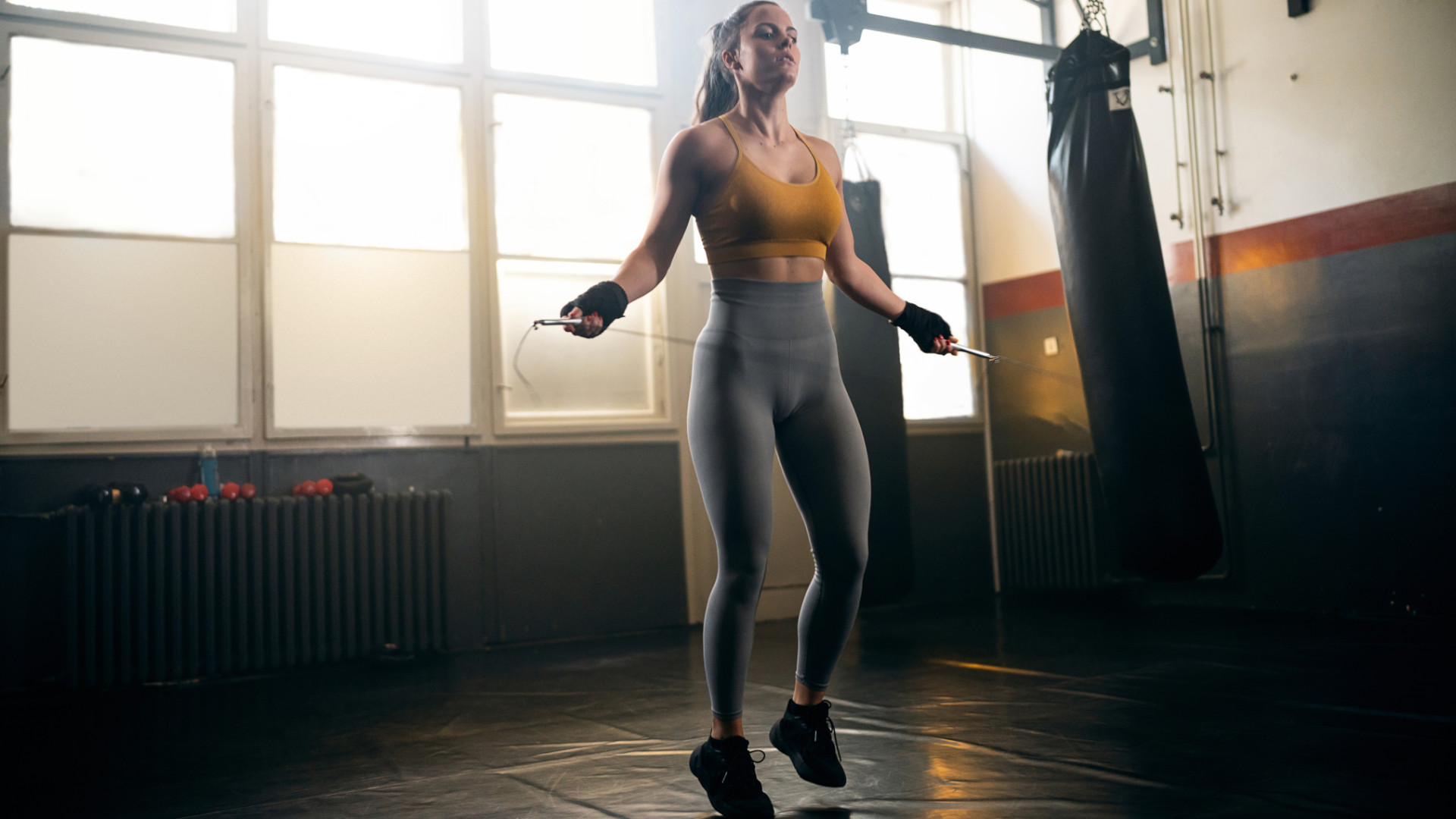 A woman skipping