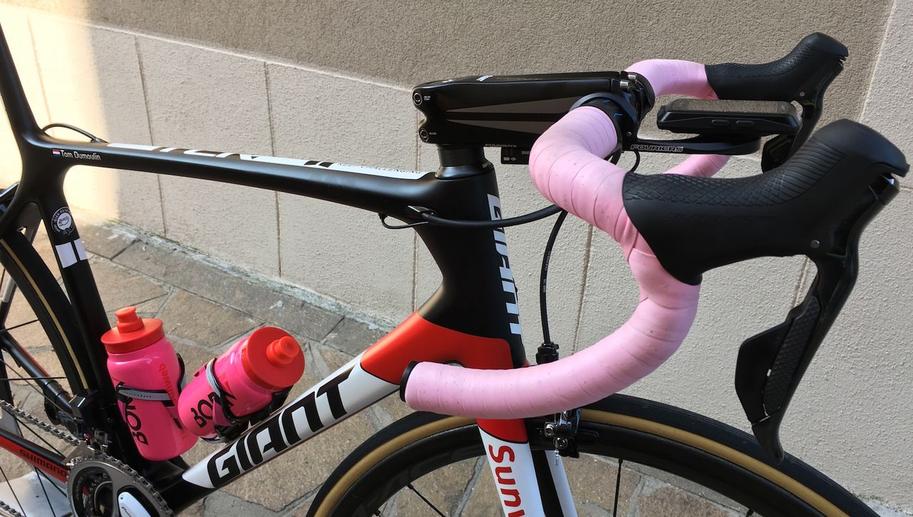 Subtle pink touches for the race leader