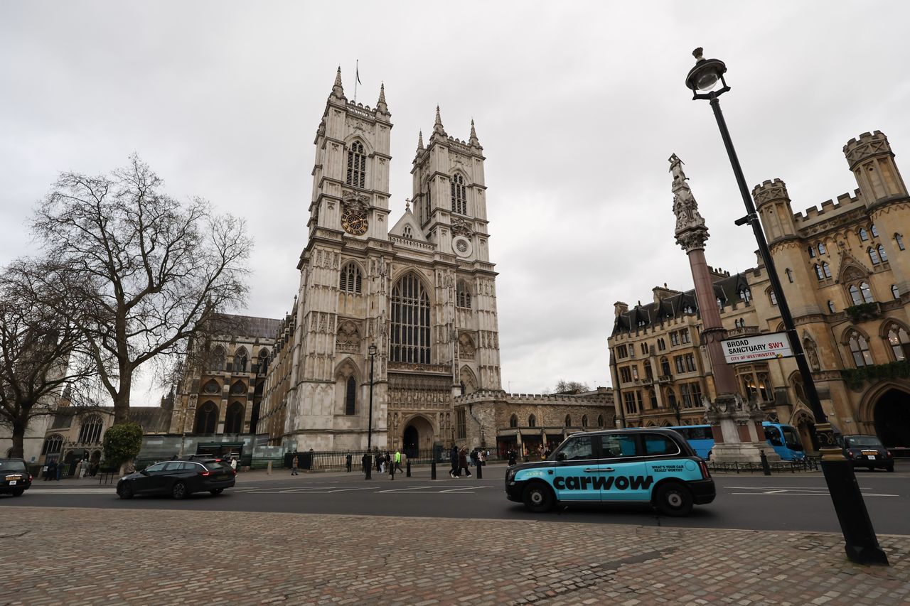 Westminster Abbey from across a road