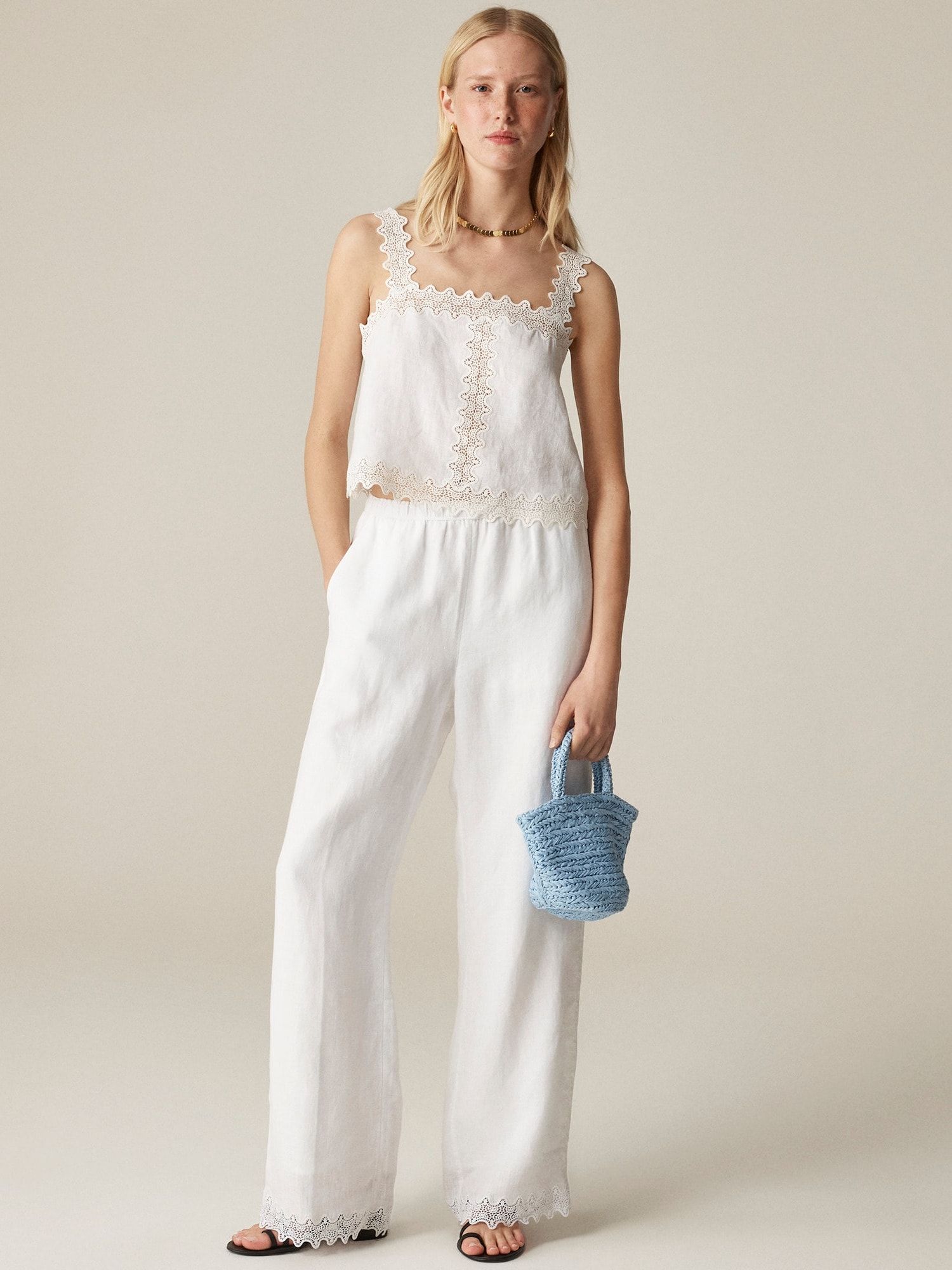 J.Crew, Stratus Lace-Trim Pant in Linen