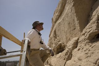 John Darnell, of Yale University, who co-directs the expedition that discovered the rock carvings, is shown here at the site, called El-Khawy.