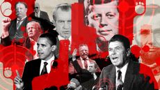 Collage of US presidents who have been the victims of assassination attempts, including Trump, Nixon, Reagan and JFK