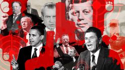 Collage of US presidents who have been the victims of assassination attempts, including Trump, Nixon, Reagan and JFK