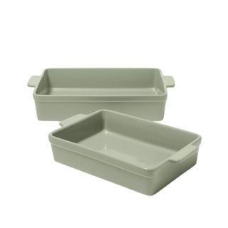 Two green deep baking trays