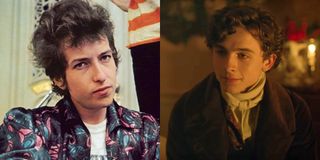 A side-by-side comparison of Bob Dylan and Timothée Chalamet