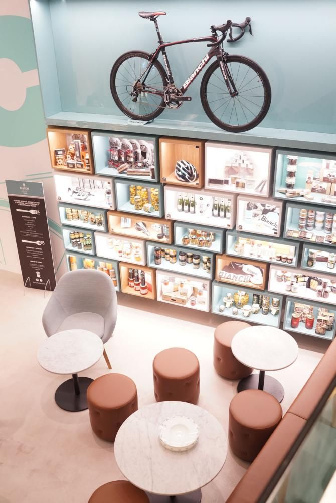 Inside the Bianchi cafe and store in Milan
