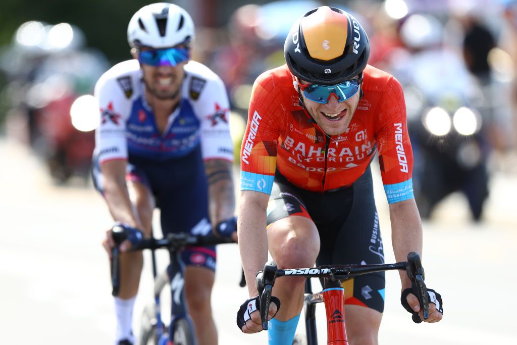 LAUSANNE SWITZERLAND JULY 09 Fred Wright of United Kingdom and Team Bahrain Victorious competes in the breakaway during the 109th Tour de France 2022 Stage 8 a 1863km stage from Dole to Lausanne Cte du Stade olympique 602m TDF2022 WorldTour on July 09 2022 in Lausanne Switzerland Photo by Michael SteeleGetty Images