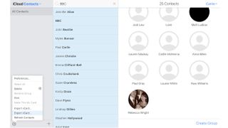 iCloud contacts screen