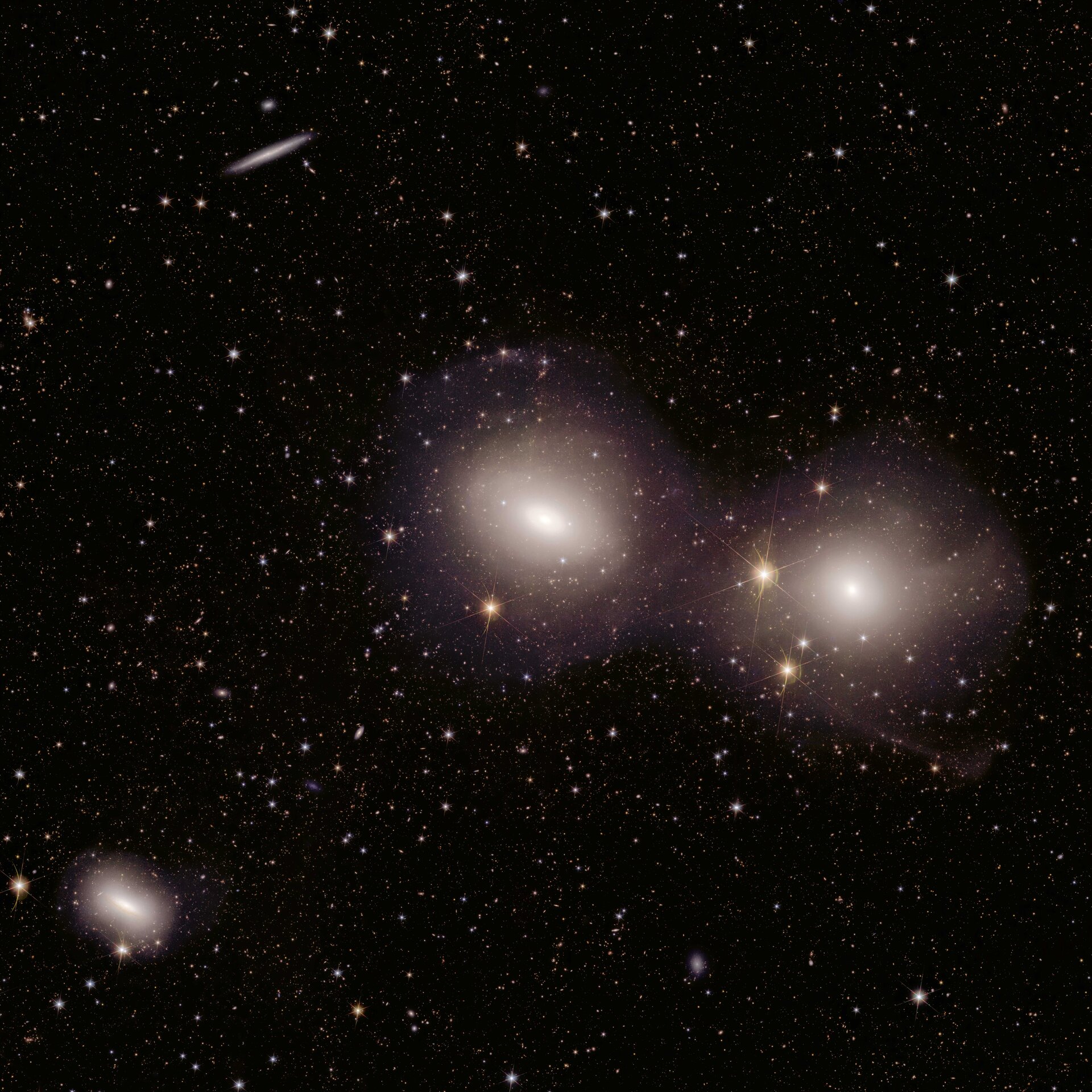several bright galaxies veer toward collision