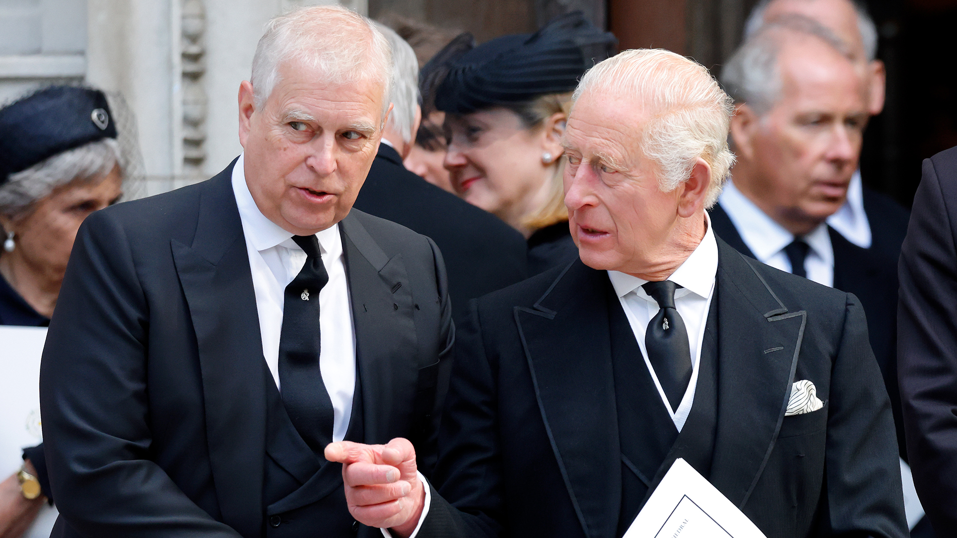 LONDON, UNITED KINGDOM - SEPTEMBER 16: (EMBARGOED FOR PUBLICATION IN UK NEWSPAPERS UNTIL 24 HOURS AFTER CREATE DATE AND TIME) Prince Andrew, Duke of York and King Charles III attend Katharine, Duchess of Kent's Requiem Mass service at Westminster Cathedral on September 16, 2025 in London, England. Katharine, Duchess of Kent was married to Prince Edward, Duke of Kent, a first cousin of Queen Elizabeth II. She died on September 4 at the age of 92 at Kensington Palace surrounded by her family. Having converted to Catholicism in 1994, her funeral takes place at Westminster Cathedral and is the first Catholic funeral to be held for a member of the royal family in modern British history. Her Royal Highness will be laid to rest at the Royal Burial Ground at Frogmore, Windsor. (Photo by Max Mumby/Indigo/Getty Images)
