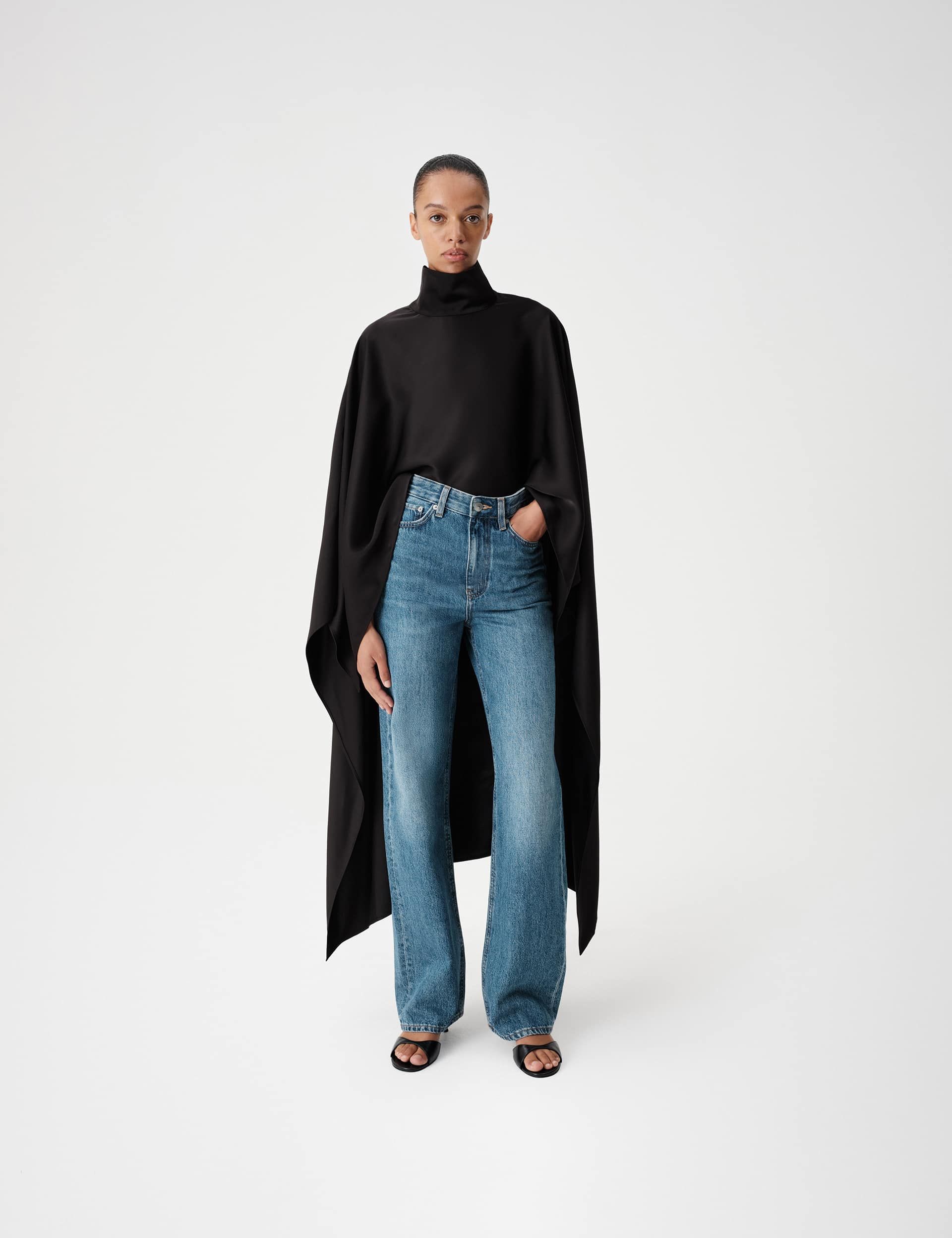 Satin Funnel Neck Longline Cape