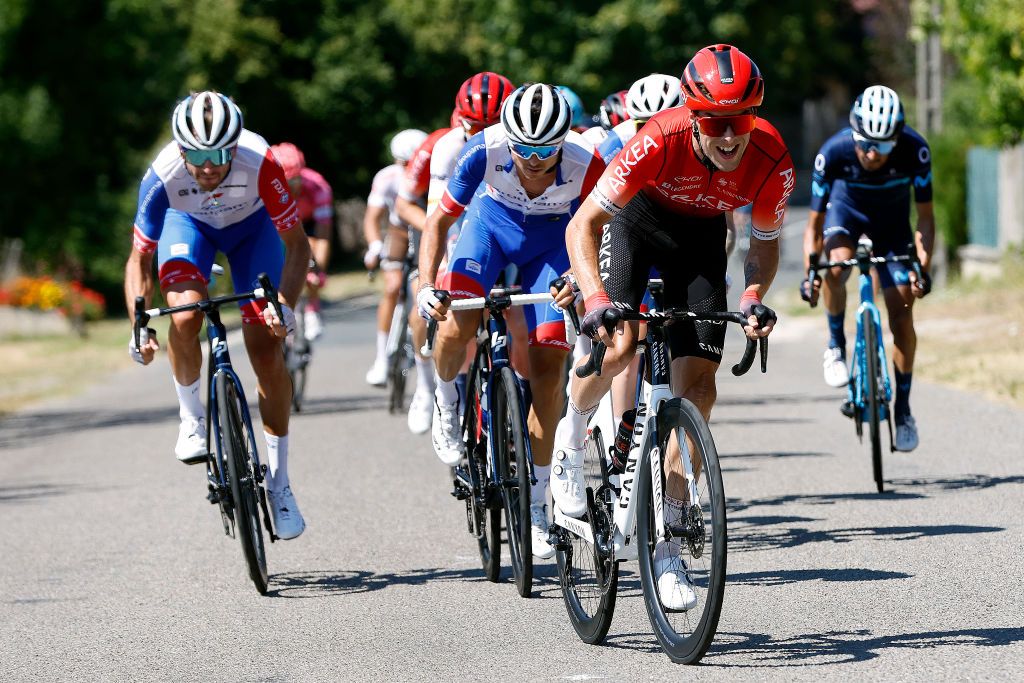 VALREVERMONT FRANCE AUGUST 09 Elie Gesbert of France and Team Arka Samsic competes during the 34th Tour de lAin 2022 Stage 1 a 152km stage from ChtillonSurChalaronne to ValRevermont TDA22 on August 09 2022 in ValRevermont France Photo by Bas CzerwinskiGetty Images
