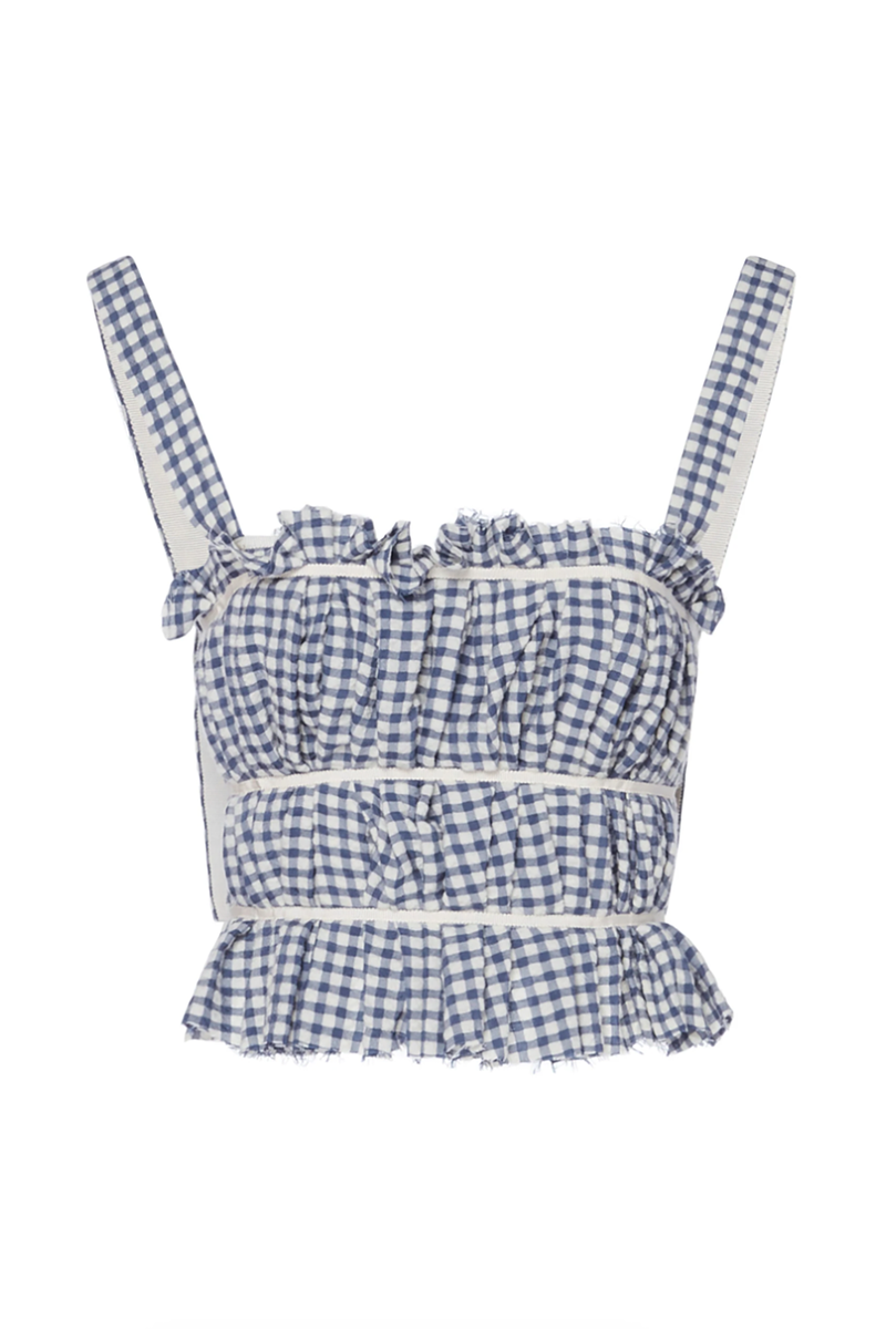 Papiro Plaid Pleated Wool-Blend Crop Top