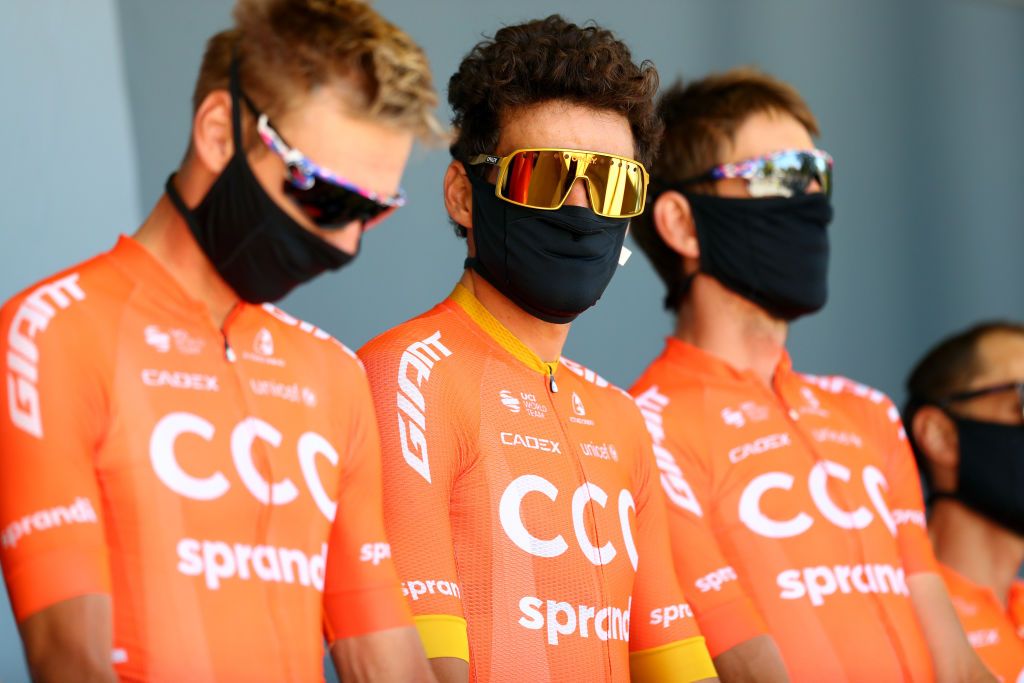 LAVAUR FRANCE SEPTEMBER 04 Start Greg Van Avermaet of Belgium and CCC Team Mask Covid safety measures Team Presentation during the 107th Tour de France 2020 Stage 7 a 168km stage from Millau to Lavaur TDF2020 LeTour on September 04 2020 in Lavaur France Photo by Michael SteeleGetty Images