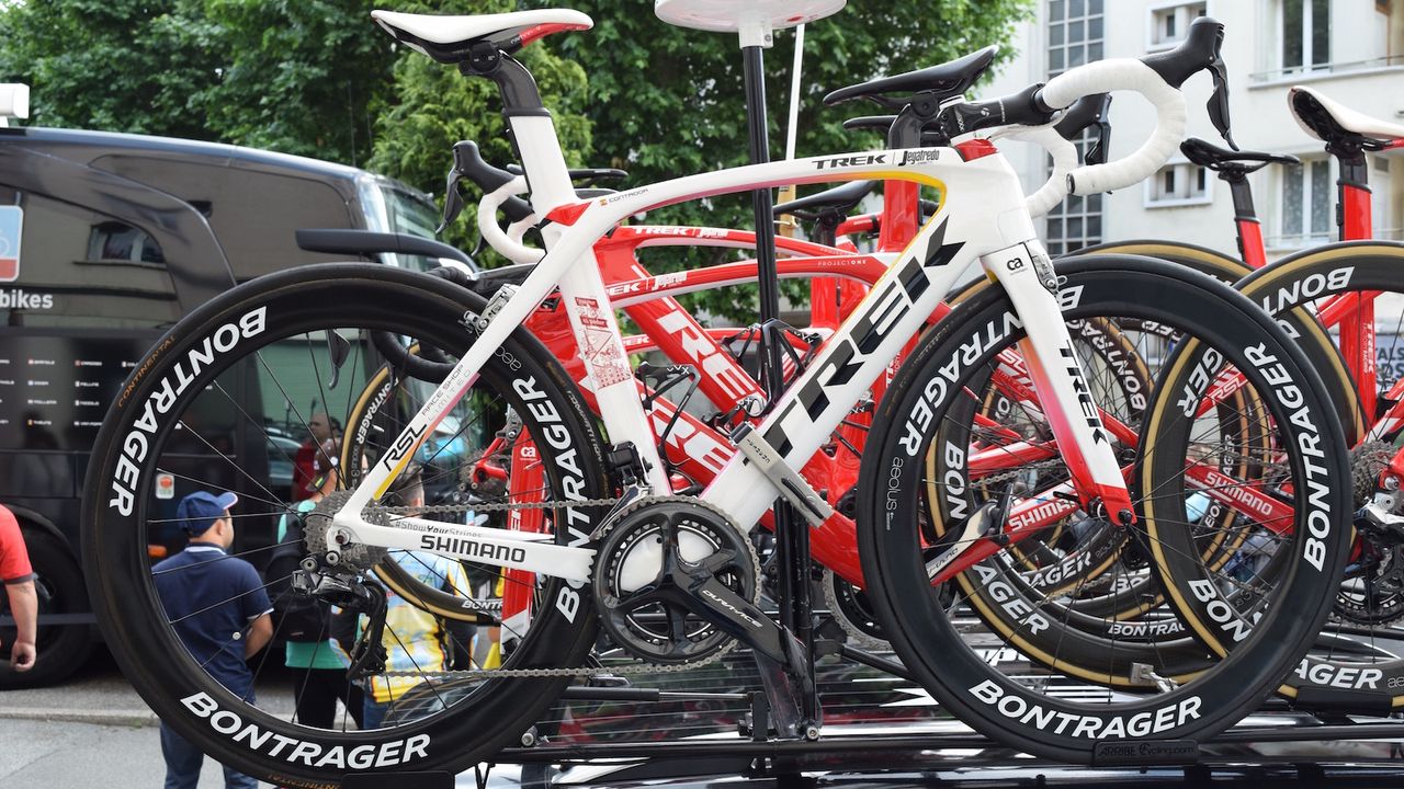 Contador's third bike is his custom painted Trek Project One Madone