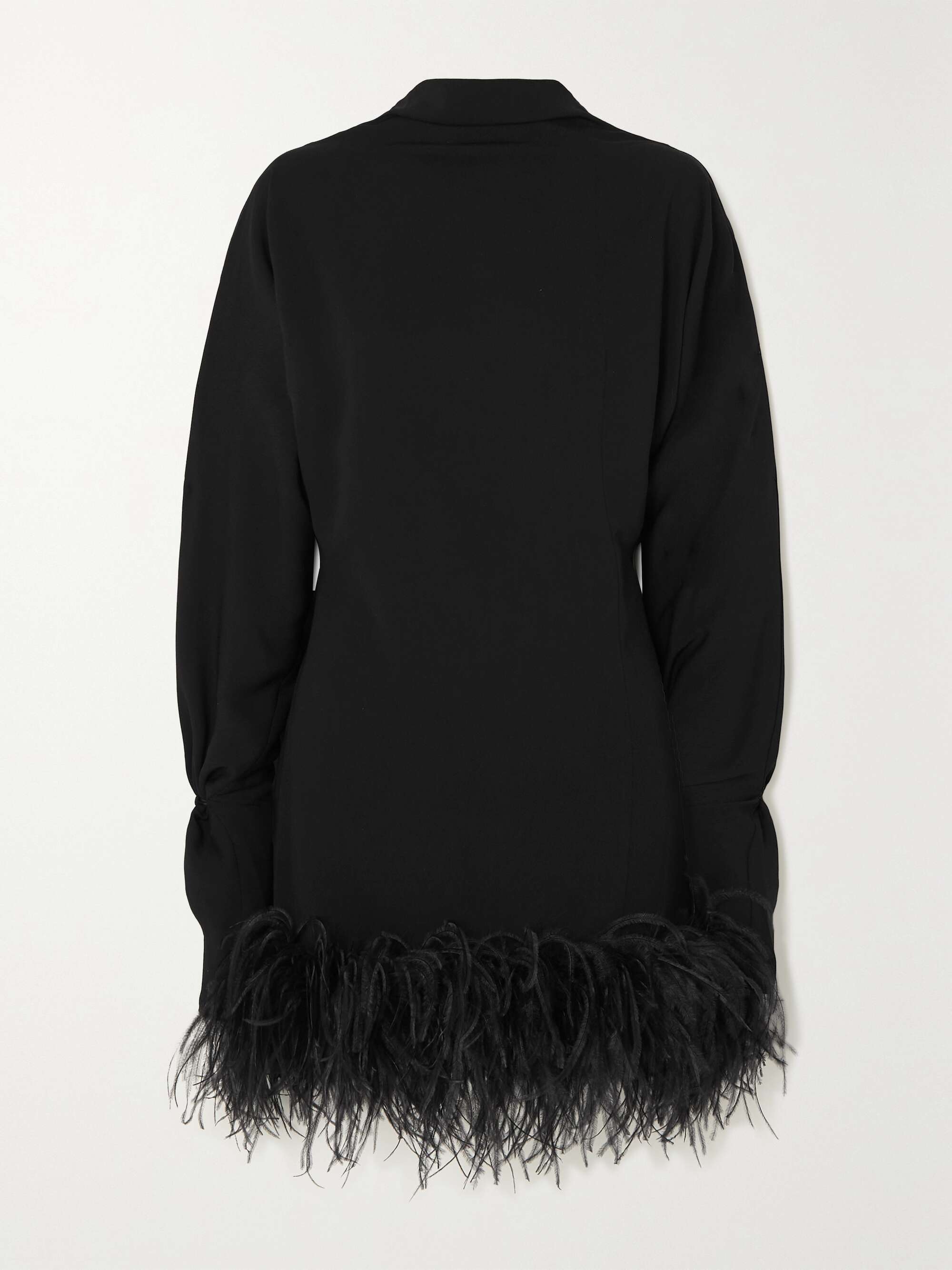 Flora Open-Back Feather-Trimmed Crepe Mini Dress