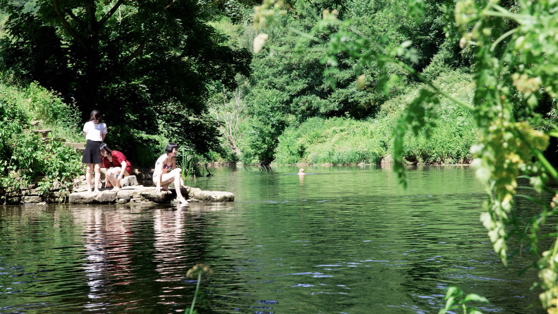 swimmers at Warleigh Weir