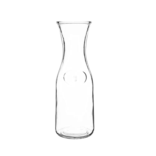 Olympia Glass Carafe 1ltr Pack of 6 - Clear Narrow Neck Glass Bottle Carafe Drinks Water Jug for Restaurants &amp;amp; Home Use Gg928