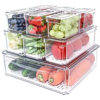 Pomeat 10 Pack Fridge Organizer, Stackable Refrigerator Organizer Bins With Lids, Bpa-Free Produce Fruit Storage Containers for Storage Clear for Food, Drinks, Vegetable Storage