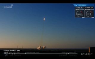 The Falcon 9 rocket and Inmarsat-5 F4 satellite continue to climb into the Florida skies on May 15, 2017.