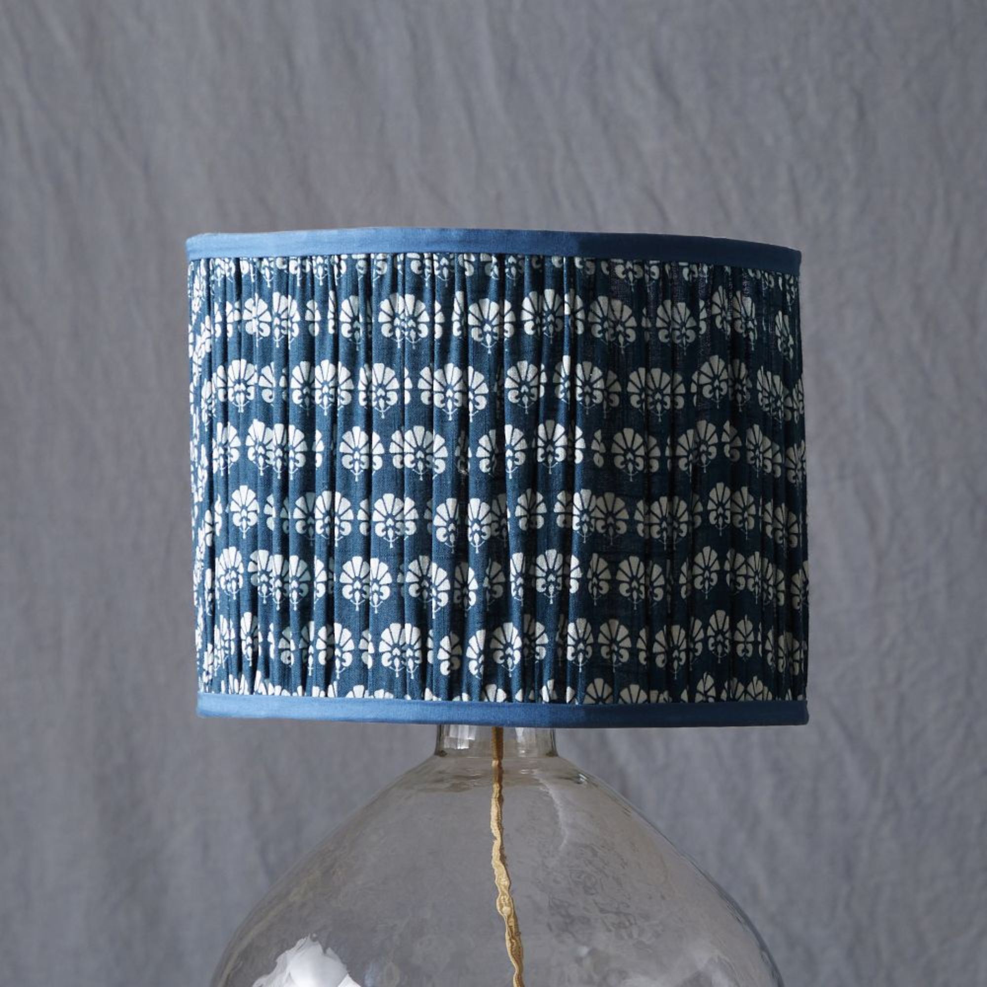 Printed Drum Lamp Shade (Blue)