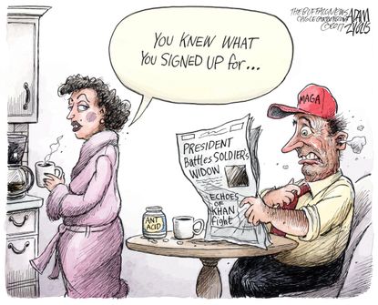 Political cartoon U.S. Trump voters veterans