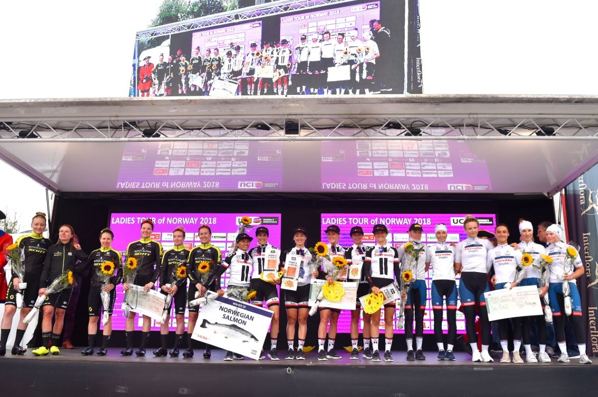 The podium in the Ladies Tour of Norway TTT