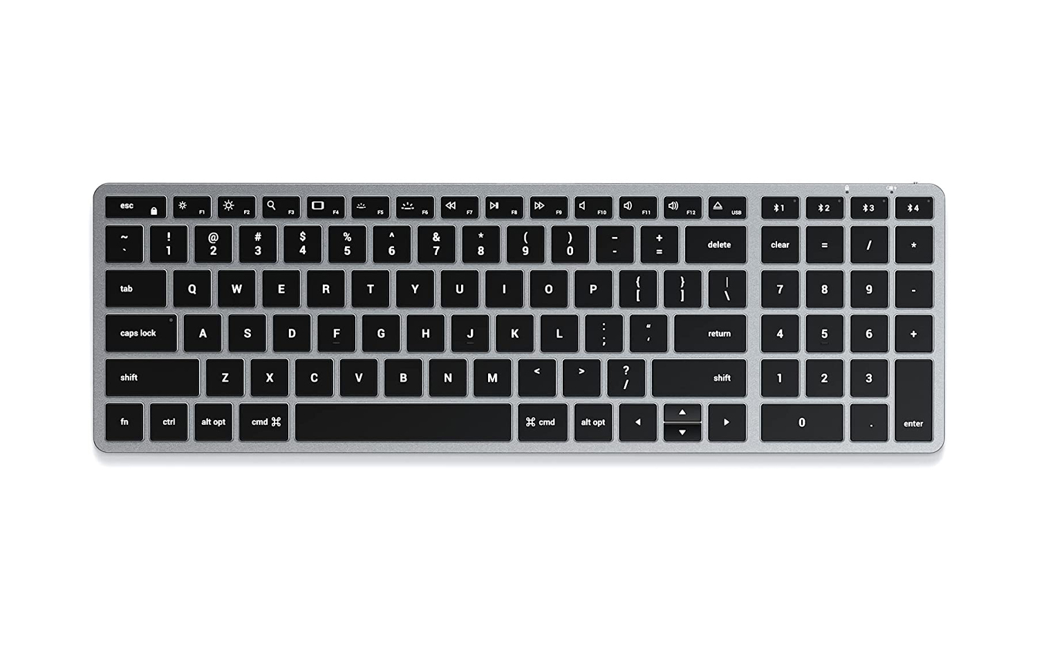 Los mejores accesorios de regreso a la escuela para MacBook: Satechi Slim X2 Bluetooth Backlit Keyboard contra un fondo blanco