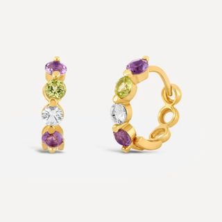 jewellery gifts gold hoops with purple green and white gemstone design