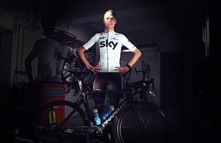Chris Froome models Team Sky's special edition white jersey for the Tour de France
