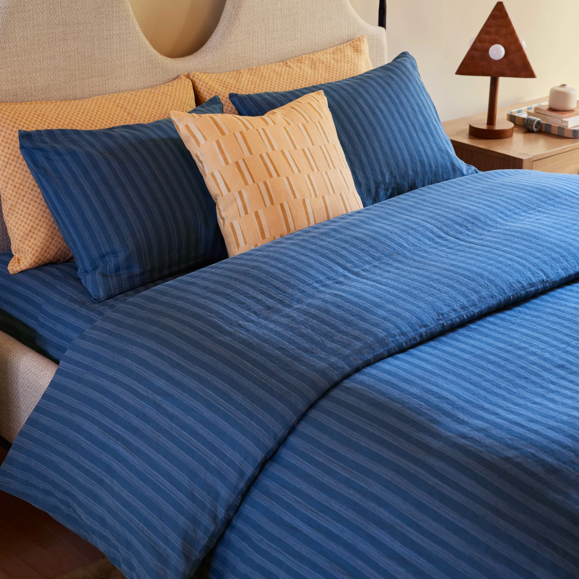 blue striped bedding