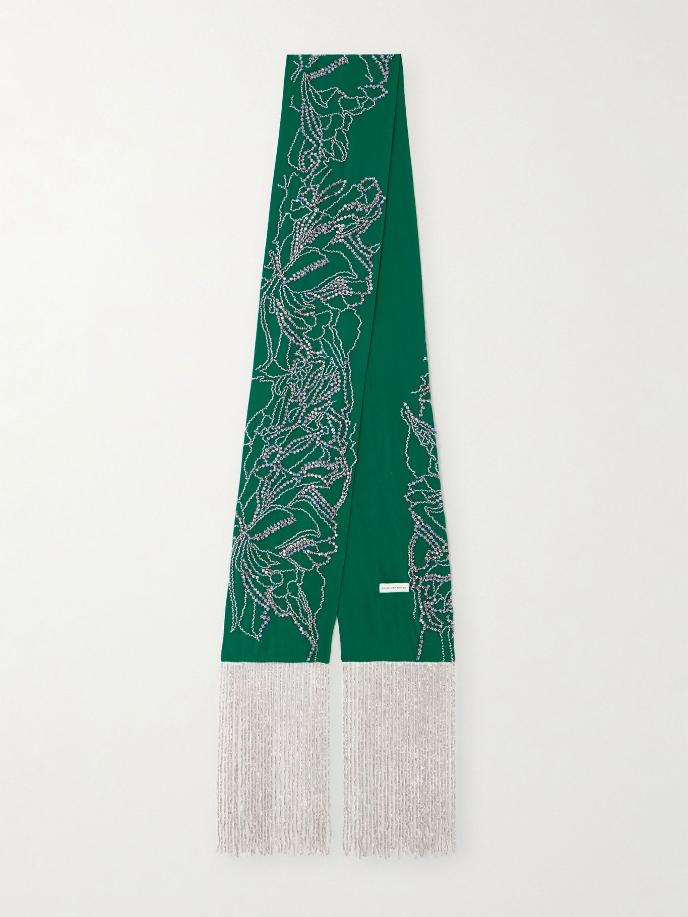 Dries Van Noten, Fringed Crystal-Embellished Silk Scarf