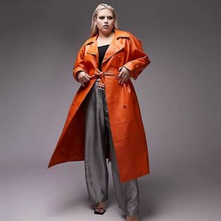 Topshop Curve faux leather trench coat