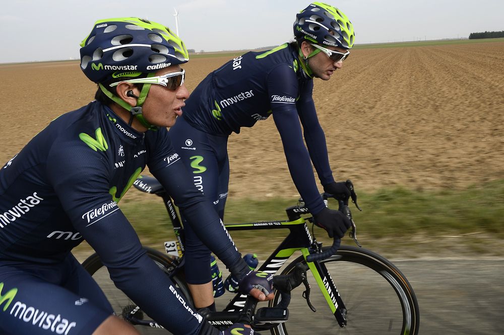 Movistar's Dayer Quintana and Izaguirre Insausti during stage 1.