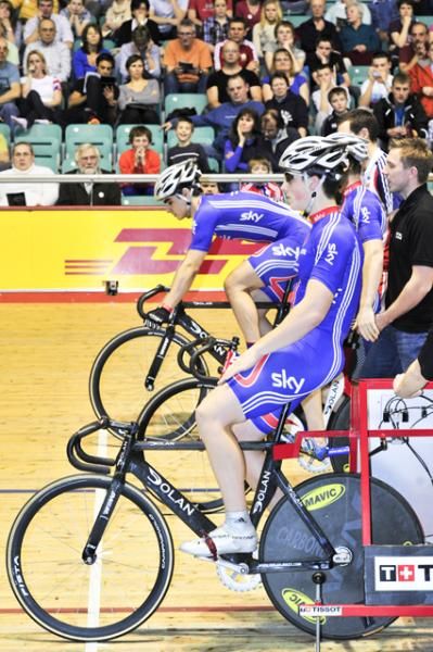 Team Sky gets ready for the team sprint.