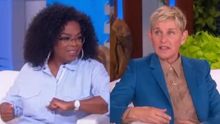 Oprah Winfrey and Ellen chatting on The Ellen DeGeneres Show