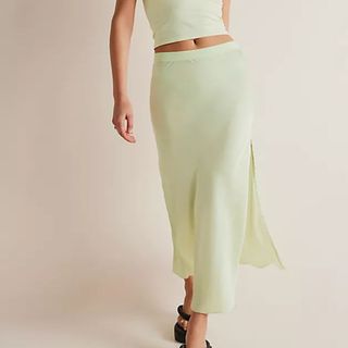 pastel green slip skirt