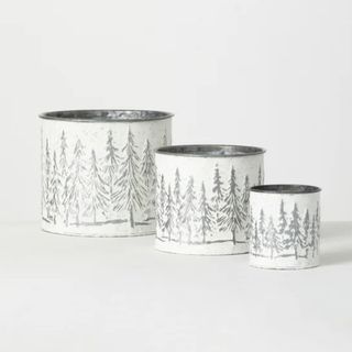 White plant pot with silver trees