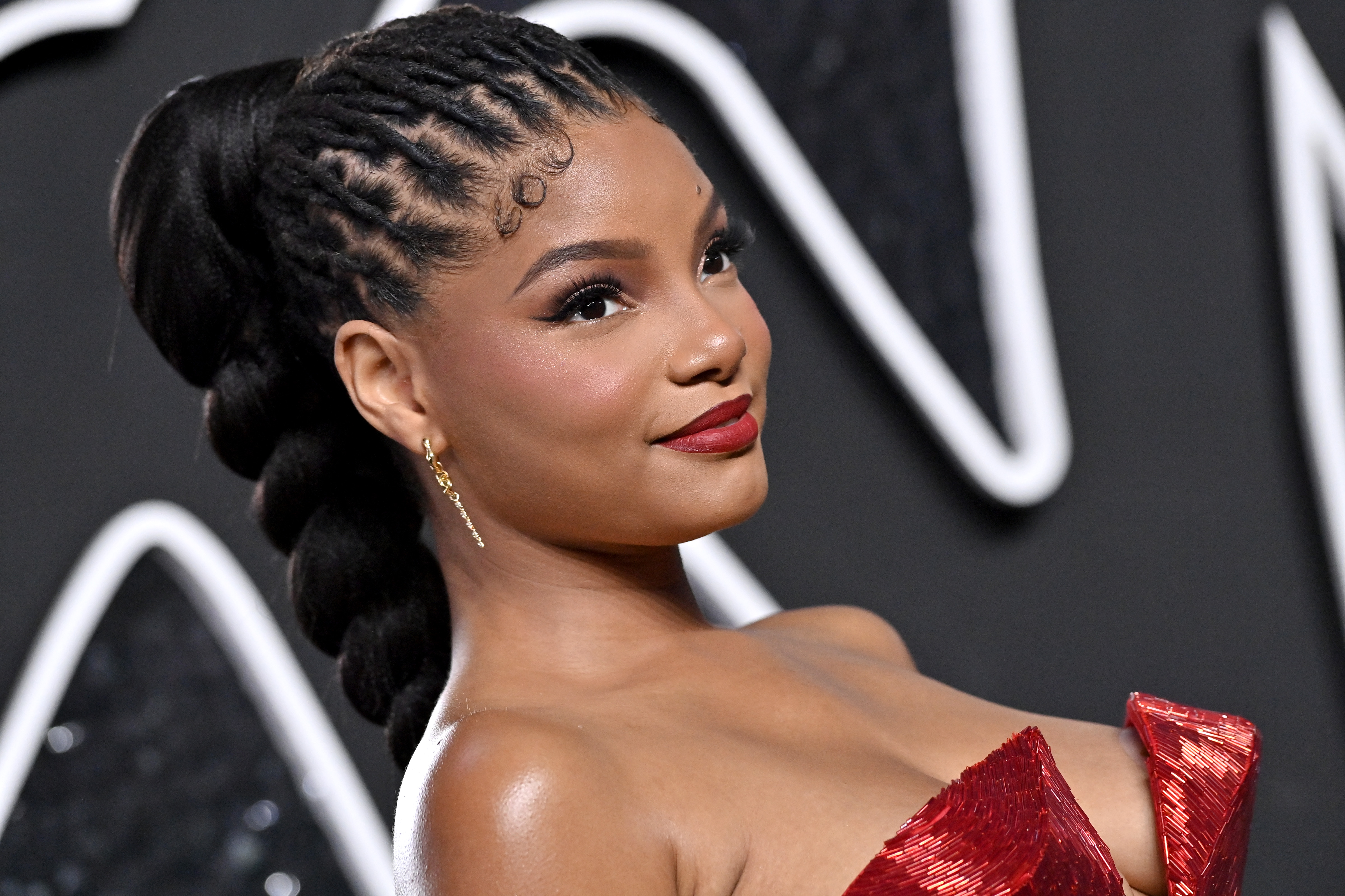 a black woman with locs pulled into a braided ponytail