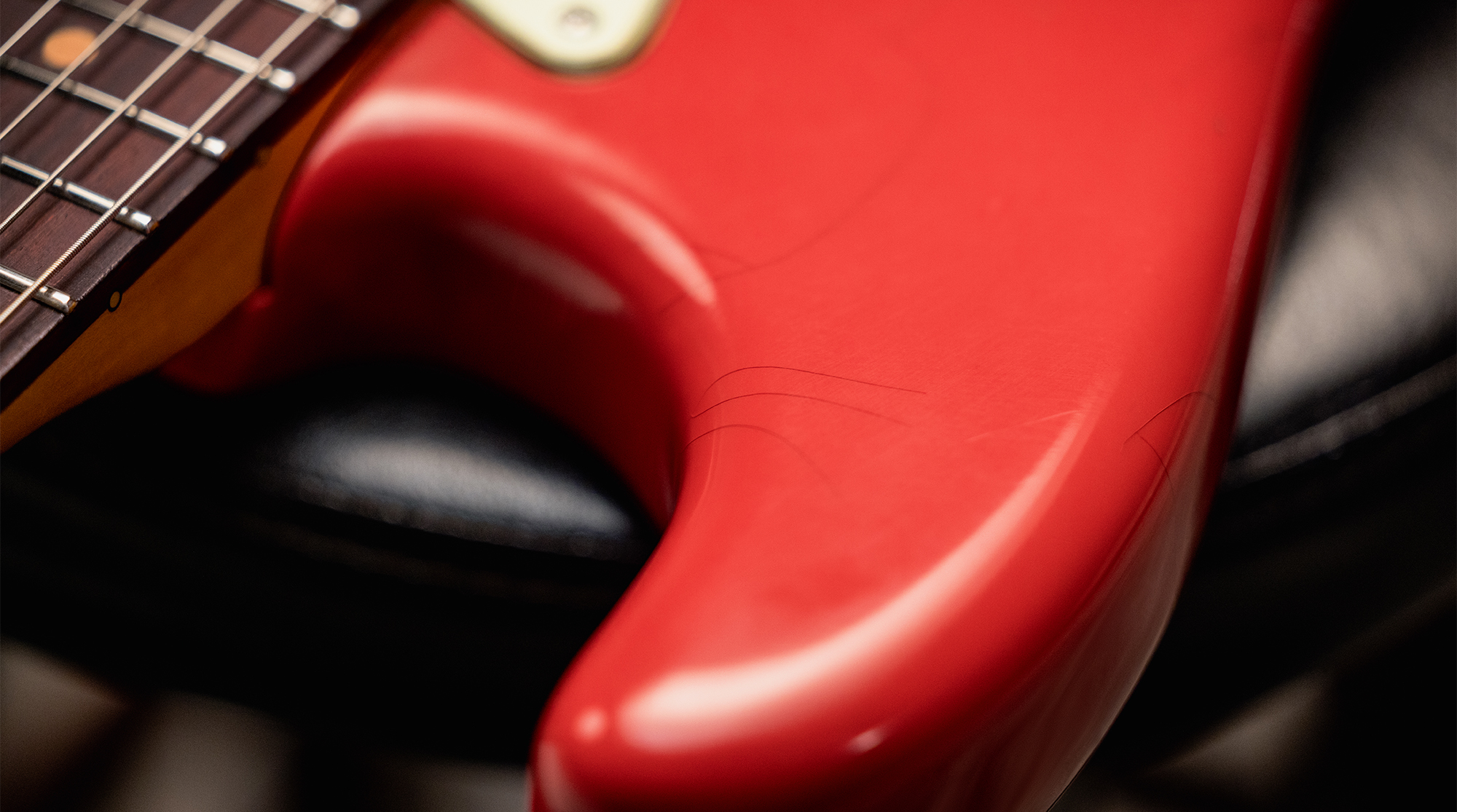 A photo of the Fender American Ultra Luxe Vintage &amp;rsquo;60s Stratocaster HSS in Fiesta Red