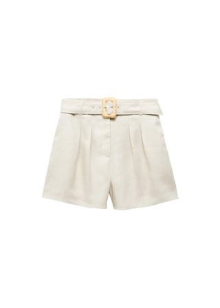 mango Linen Shorts With Belt 