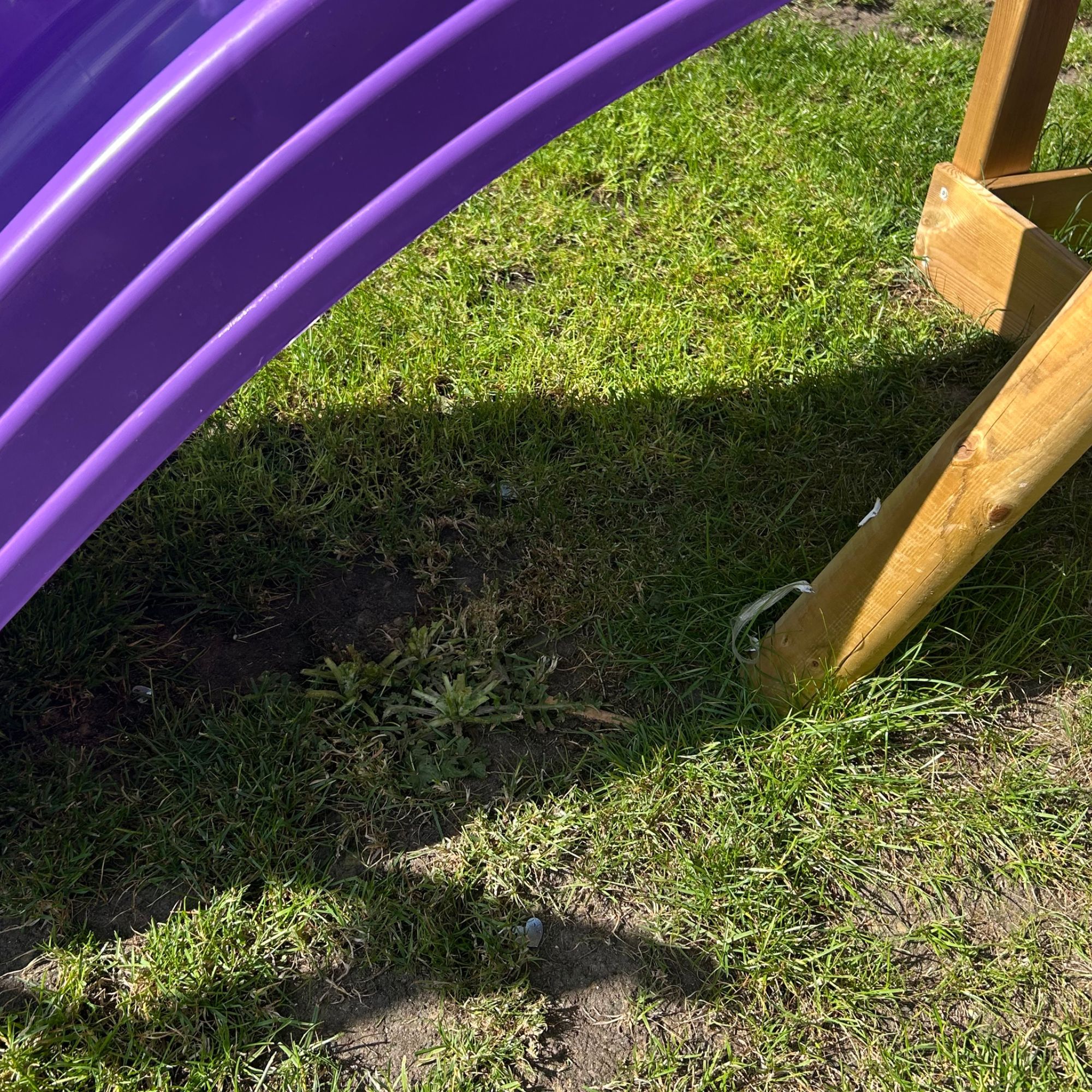 After mowing over weed under purple slide