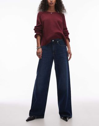 Arket Cloud Low Rise Baggy Wide Leg Jeans in Dusty Blue