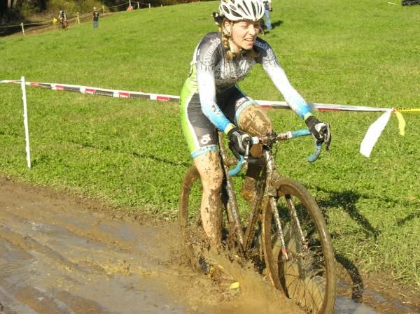 Maureen Bruno Roy can't hide her slight displeasure at riding through a substantial puddle!